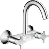 Image de Robinet de cuisine mural Hansgrohe Logis M32, avec deux leviers, bec haut, 1 jet, finition chrome