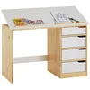 Image de Bureau Enfant Emma, En Pin Massif, 4 Tiroirs Et Plateau Inclinable, Naturel Et Lasuré Blanc