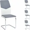 Image de Lot De 4 Chaises De Salle À Manger Leona Piètement Chromé Revêtement Synthétique Bicolore Blanc Et Gris