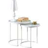 Image de Idimex - Lot De 2 Tables D'Appoint Gigognes Leyre, Plateau Rond En Verre Blanc Et Cadre En Métal Blanc