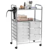 Image de Caisson Sur Roulettes Marita Chariot 9 Tiroirs En Plastique Blanc Transparent Et 2 Étagères, Rangement Salle De Bain En Métal Chromé