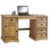 Image de Idimex   Bureau Droit En Pin Massif Brun   5 Tiroirs Et 1 Placard   Dimensions 77x140x60 Cm   Style Mexicain Rustique