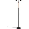 Image de Lampadaire moderne noir avec élément en bois clair abat-jour rond en verre fumé pour salon chambre 160 cm couleur chaude LED 15W CELESTE Trio