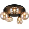 Image de Lampe de plafond, verre, noir mat, ambre, D 63,5 cm