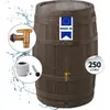 Image de Tonneau Vino 250 L Brun avec robinet PE imitation laiton et collecteur filtrant Eco gris.