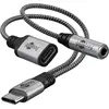Image de Goobay 74524 Adaptateur USB-C  vers USB-C  et jack, 3,5 mm AUX, noir-gris, 0.15 m - USB-C  mâle > 1x USB-C  femelle et 1x jack 3,5 mm femelle (3 broches, stéréo)