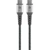 Image de Goobay 79559 Câble textile USB-C  vers USB-C  avec connecteurs métalliques (gris sidéral/argent), 0,15 m, noir-gris - 60 W, 3 A, câble de connexion élégant et ultra-robuste