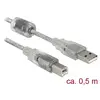 Image de Câble Delock : connecteur USB 2.0 Type A vers connecteur USB 2.0 Type B, 0,5 m, transparent