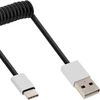 Image de InLine® 35872 Câble USB 2.0 spiralé, type C prise à A prise, noir/alu, flexible, 2m