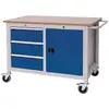 Image de Etabli L1250xP750xH935mm Hêtre multiplex gris clair/bleu signal 3 tiroirs.1 porte