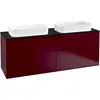 Image de Villeroy & Boch Finion meuble sous lavabo, 4 tiroirs, avec éclairage, pour 2 lavabos, avec robinet, 1600x603x501mm, Glass Black Matt, G31200HB