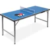 Image de Relaxdays - Midi Table De Ping-pong (150 X 67 X 71 Cm) 3 Pièces Pour Intérieur Extérieur Inclus Balles Et 2 Raquettes + Filet, Bleu