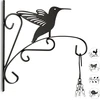 Image de 3 crochets à fleurs avec oiseau, supports pour suspensions murales, pots et décorations de jardin « Colibri », H x l x P : 30 x 27,5 x 2 cm, noir