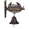 Image de Cloche Sonnette Fonte Welcome Style Antique Lettres D'Or Enseigne Oiseaux Porte Maison & Jardin, Brun Foncé - Relaxdays