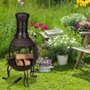 Image de Poêle aztèque Relaxdays, tisonnier, grille à bois, pare-étincelles, jardin, terrasse, poêle de terrasse style antique, hauteur 89 cm, rouge-bronze