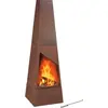 Image de Cheminée de jardin Relaxdays en acier Corten, cendrier, grille et tisonnier, poêle de terrasse à patine, dimensions : 149 x 45 x 45 cm, marron