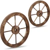 Image de Relaxdays Roue de charrette en bois, lot de 2, décoration pour jardin, terrasse, véranda, roue à rayons rustique, saloon, western, marron
