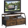 Image de Meuble TV Relaxdays, style industriel, H x l x P : 48,5 x 93 x 41,5 cm, métal, aspect bois, 2 tiroirs, meuble TV, marron/noir