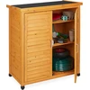 Image de Armoire de jardin Relaxdays, 3 compartiments, toit plat en pente, double porte, dimensions (H x L x P) : 97 x 86,5 x 47 cm, armoire à outils en bois, couleur naturelle