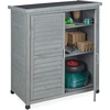 Image de Armoire de jardin Relaxdays, 3 compartiments, toit plat en pente, double porte, L x l x H : 97 x 86,5 x 47 cm, armoire à outils, bois, gris