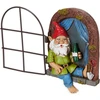 Image de Relaxdays : nain avec fenêtre, décoration de jardin résistante aux intempéries, nain de jardin à suspendre, H x l x P : 14,5 x 10,5 x 4 cm, pierre artificielle, multicolore