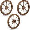 Image de Relaxdays Roue de charrette en bois, lot de 3, décoration pour jardin, terrasse, véranda, roue de calèche rustique, saloon, western, marron