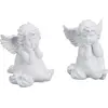 Image de Lot de 2 anges de tombe Relaxdays, résistants aux intempéries et au gel, H x L x P : 10 x 7 x 9 cm, décoration funéraire, anges gardiens, polyrésine, blanc