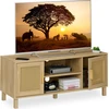 Image de Meuble TV bas Relaxdays, style rotin, meuble TV pouvant accueillir des écrans jusqu'à 50 pouces, aspect bois, dimensions : 48 x 115 x 40 cm, meuble TV, couleur naturelle