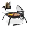 Image de Relaxdays   Brasero Xl En Acier Noir   Grille Et Tisonnier Inclus   Couvercle Pare-étincelles   Foyer D 56,5 Cm   Pour Barbecue En Extérieur
