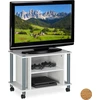 Image de Table TV Relaxdays avec roulettes, 2 compartiments, support pour téléviseur, table TV mobile, H x l x P : 45 x 60 x 40 cm, blanc-argent