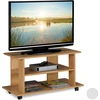 Image de Meuble TV Relaxdays à roulettes, 2 compartiments pour téléviseur, console et décodeur, meuble TV mobile, dimensions 45 x 80 x 40 cm, couleur naturelle