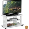 Image de Meuble TV Relaxdays à roulettes, 2 compartiments pour téléviseur, console et décodeur, meuble TV mobile, dimensions 45 x 80 x 40 cm, blanc