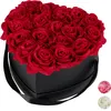 Image de Relaxdays - Boîte À Roses, 18 Roses, Bac À Roses Noir, Forme En Coeur, Conservable 10 Ans, Rouge