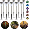 Image de Lot de 10 lampes solaires Relaxdays, lampes solaires LED étanches, pour le jardin et la terrasse, changement de couleur, acier inoxydable, argent