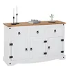 Image de Buffet En Pin Massif Blanc Et Brun   3 Tiroirs Et 3 Portes Battantes   Dimensions 76x125x40 Cm   Meuble De Rangement Rustique   Caro-möbel