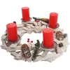 Image de Couronne De L'Avent Ronde, Décoration De Noël, Bois, Ø 40cm, Blanc / Gris, Avec Des Bougies, Rouge