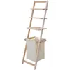 Image de Hhg - Tagère Murale Échelle De Salle De Bain 581, Panier À Linge, Étagère En Bois De Pin 152x41x35 Cm, 39l