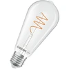 Image de OSRAM Vintage 1906 Edison est une ampoule LED blanc chaud avec un filament spiralé en forme de bulbe Edison. Elle offre 3,4 W pour 470 lm, douille E27, verre transparent, 64 mm de diamètre, 2700 K.