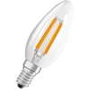 Image de Ampoule LED OSRAM en forme de mini bougie classique, avec filament LED décoratif Frosted Design, classe d'efficacité énergétique A, E14, 1.2 W, 255 lm, 2700 K, blanc chaud. Sans préchauffage, 100 % de lumière immédiatement.