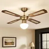 Image de Ventilateur De Plafond Led Avec Interrupteur À Tirette Lampe De Ventilateur Plafond 3 Niveaux Ventilateur Plafonnier, Marche Avant-arrière, Chêne Tressé Verre Laiton Antique, 1x Led 11w 1055lm, D 106,