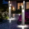 Image de Lampe De Jardin 170 Cm Balisage Extérieur Lampadaire Extérieur Inox Large, 3 Colonnes Argent, 3x E27, D 28 Cm, Lot De 2