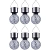 Image de Ensemble De 6 Lumières Solaires Suspendues Rondes Boule De Jardin Lampes De Miroir Éclats De Mosaïque Argent Décoratifs