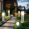 Image de Set De 5 Lampes Solaires De Jardin, Spot En Pierre, Décoration, Spots En Acier Inoxydable.