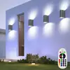 Image de Ensemble De 4 Rgb Led Alu Up Down Appliques Murales Façade Patios Lampes Extérieures Dimmable Télécommande