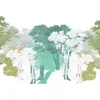 Image de Papier Peint Panoramique Forêt Vert & Blanc Effet Textile Tapisserie Panoramique Arbre Bleu & Vert Salon Papier Peint Panoramique Nature Chambre Enfant