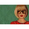 Image de Papier Peint Panoramique Original Femme Avec Lunettes De Soleil Tapisserie Panoramique Vert Motif En Relief Papier Peint Panoramique Vert Pour Chambre - Orange, Rouge, Turquoise, Violet
