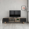 Image de Armoire TV Assens 2 portes d'armoire et compartiments de rangement Banc TV 40 x 160 x 31 cm Table TV 2 portes abattantes et compartiments de rangement Lowboard Meuble TV armoire TV chêne / noir