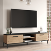 Image de Tableau TV Lempäälä Lowboard 160 cm Table TV avec 2 portes et 2 compartiments de rangement Pieds métalliques chêne/noir