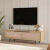 Image de Armoire TV 'Kvænangen' avec 2 portes 160 x 36 x 45 cm aspect chêne et rotin