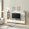 Image de Armoire TV 'Rauki' avec étagères latérales 233 x 31 x 141 cm blanc/imitation chêne